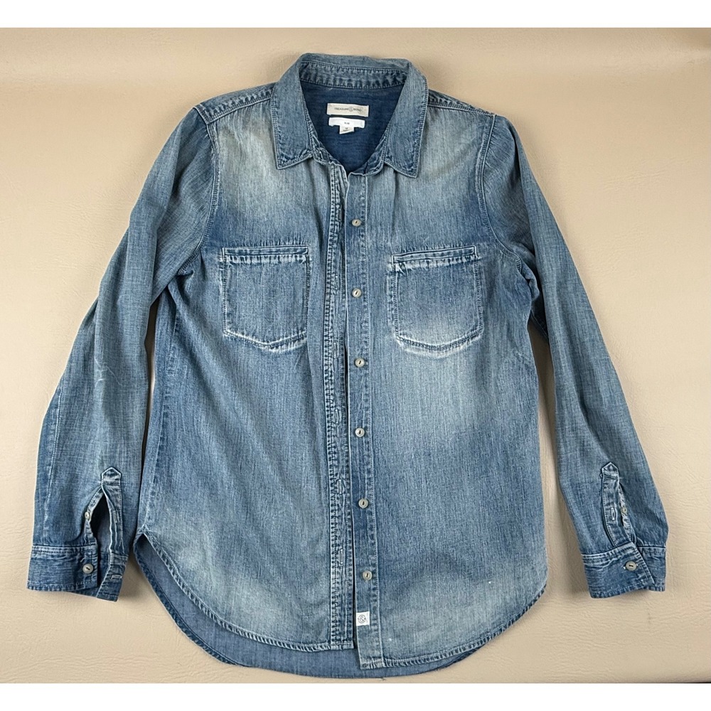 Treasure & Bond Chambray Button Front Shirt Women M Slim 100% Cotton